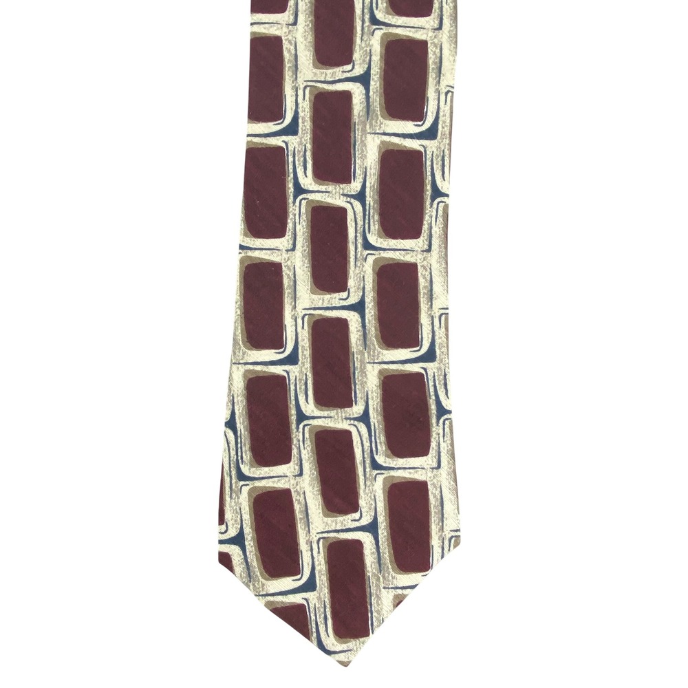 Geoffrey Beene Mens Tie Burgundy Geometric Silk Italian Artsy Mod Abstract 56x4